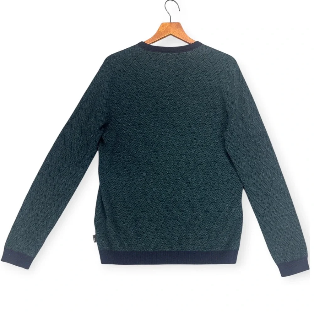 Ted Baker Mens L Sweater Cashmere Geometric Teal Navy Crewneck Academia Preppy